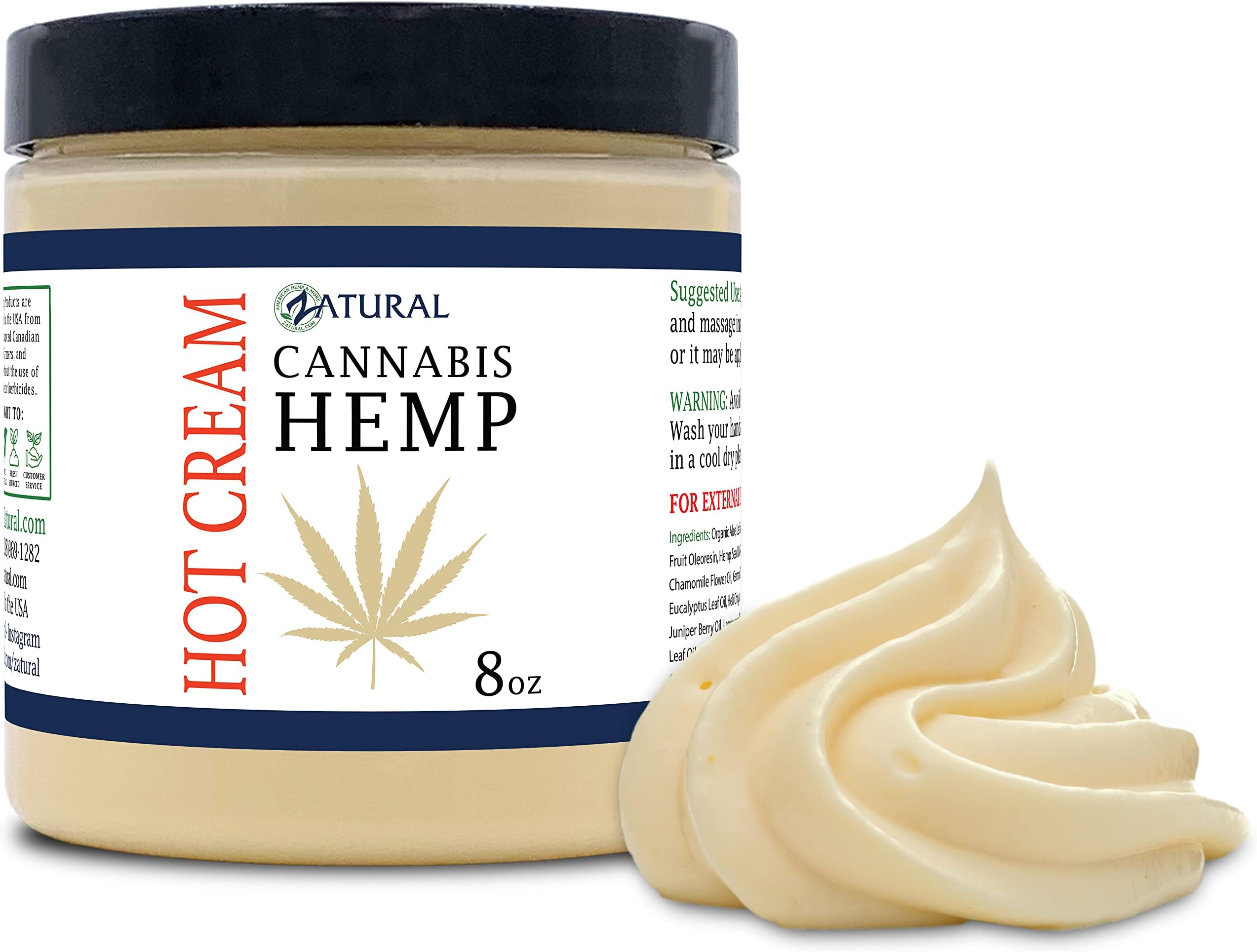 Zatural Hemp Hot cream-Hemp Oil-Organic Hot cream-anti Cellulite-Muscle cream-Pain Support
