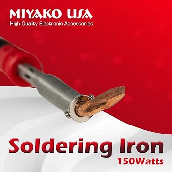 MIYAKO USA 150 Watts Heavy Duty Soldering Iron, High-Performance Pencil Welder with Reinforced Plastic and Rubber Handle, Replaceable Tip and Power Switch (74B8150)