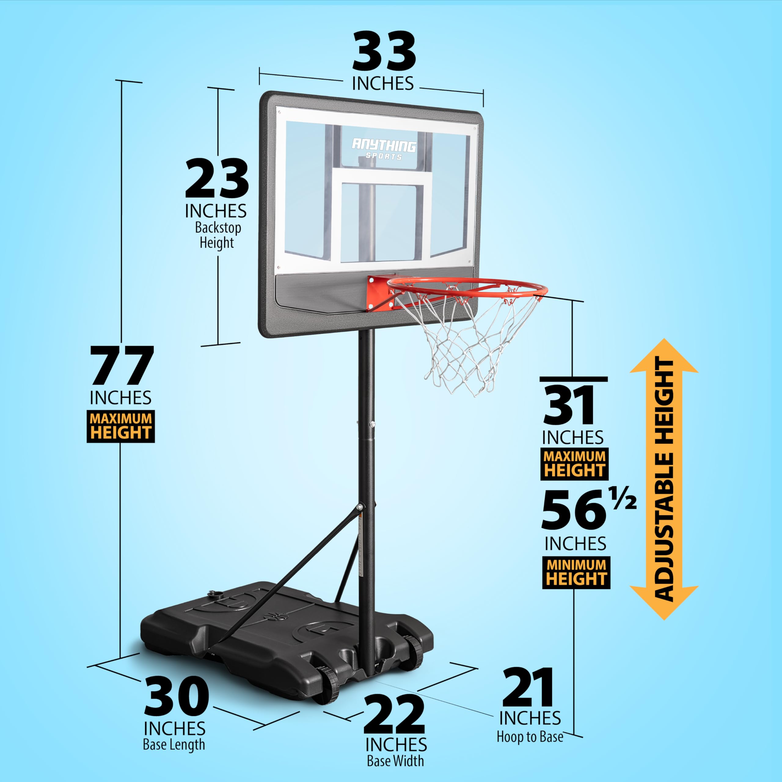 Pool Basketball Goal with Backstop- 10x8 feet of Coverage, Adjustable Pool Basketball Hoop, 23x33 inch Backboard