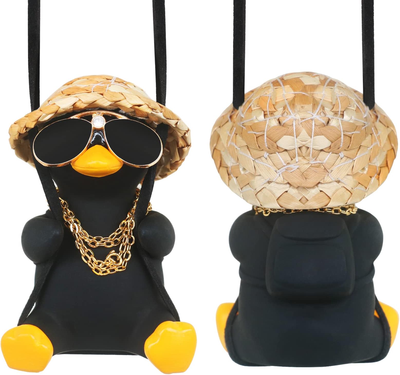 Cool Car Accessories for Men Funny Truck Rear View Mirrors Charms Stuff Automotive Mirror Hanging Things Black Swinging Duck Ornaments for Boys Cute Dashboard Decorations Gifts Hippie Auto Must Haves