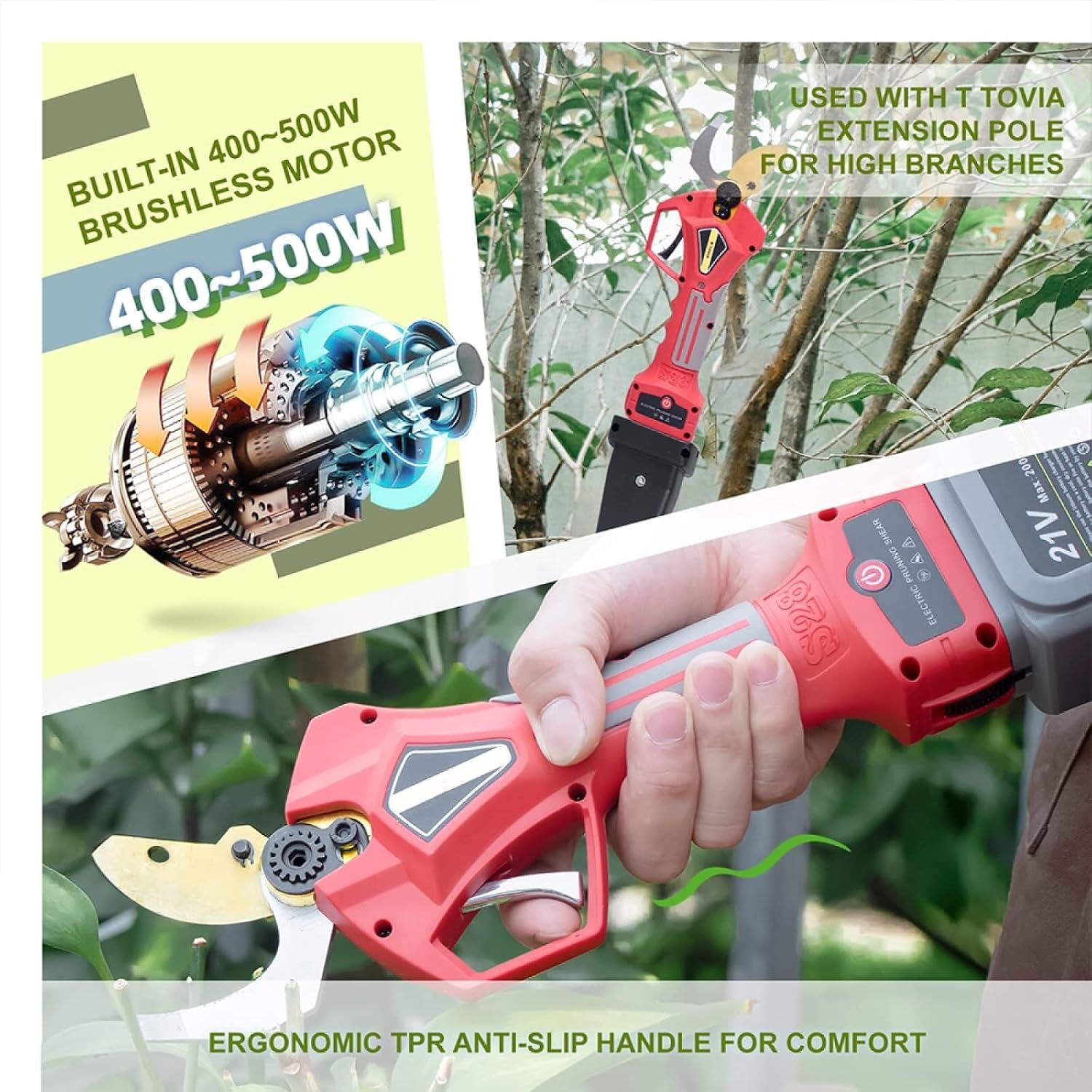 Brushless Electric Pruning Shears, 16.8V/21V Cordless Pruner with Lithium Battery, Efficient Tree & Bonsai Cutter, Max 32mm Cutting Diameter