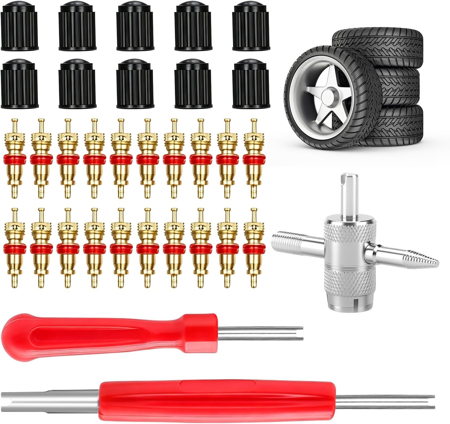 35PCS Tire Repair Tool Kit, Valve Core Removal Tool with Schrader Remover