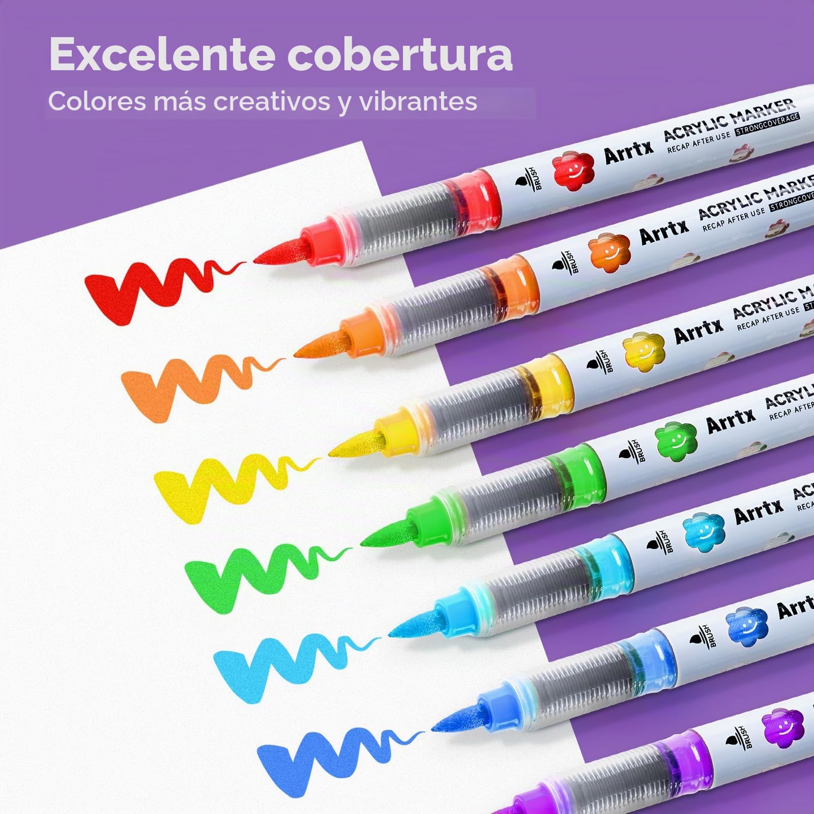 Arrtx Juego de 60 lápices acrílicos con punta de pincel y gran cantidad de relleno para pintura de piedra, vidrio, madera, lienzo, cerámica, plástico, marcadores acrílicos para proyectos de arte y