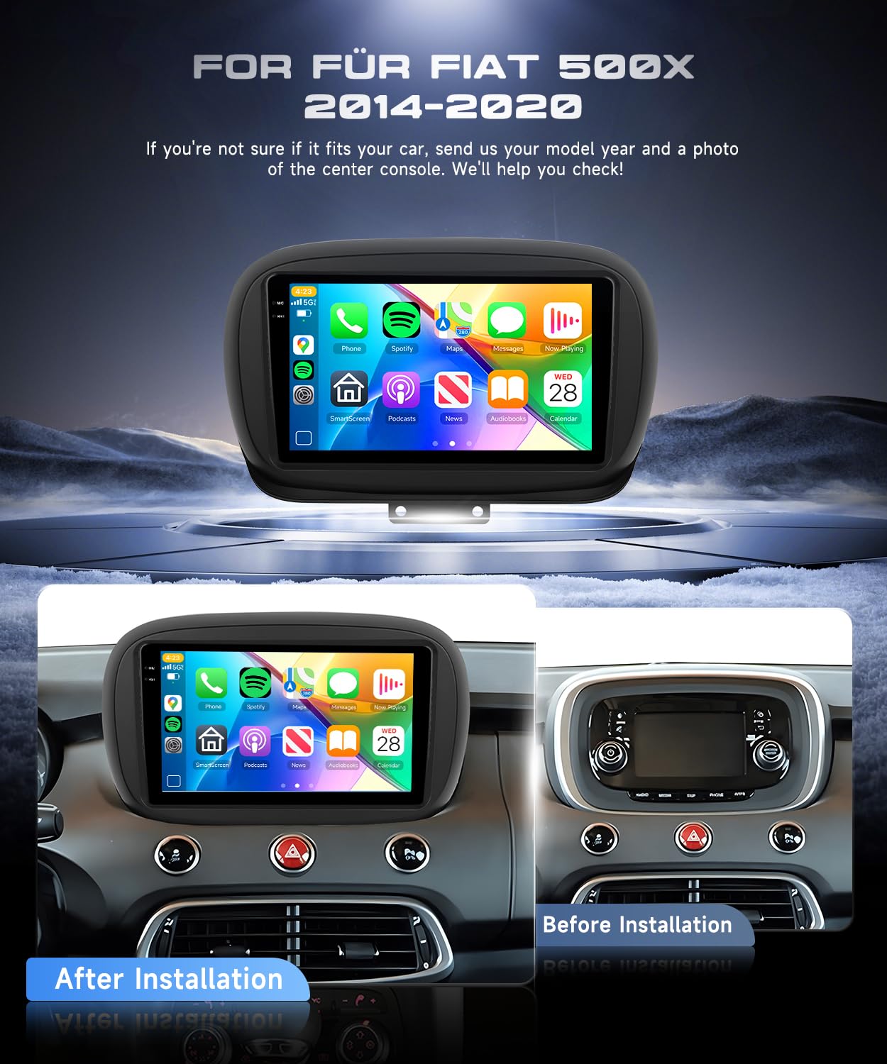VECHTEL 4G+128G Autoradio Android 15 per FIAT 500X 2014-2020, 9'' In-Cell HD Schermo Tactile co Carplay Android Auto senza Fili, Stereo Auto Supporto GPS Wi-Fi USB Bluetooth Radio FM RDS Retrocamera