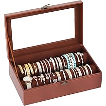 AUTOARK Bracelet &amp; Watch Storage Box with Glass Lid &amp; 2 Anti-Roll Rods,PU Leather Jewelry Case,Soft Lined Locking Organizer for Women,Gift for Dresser &amp; Cabinet Display,Coffee,MKAW143