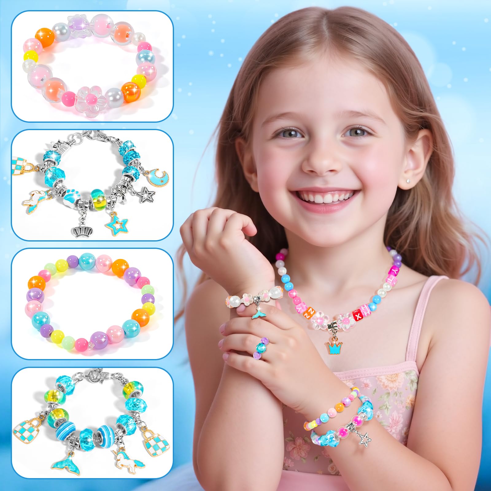 BLmukce Schmuck Bastelset Für Mädchen - Mit Perlen, Charms & Ketten, Kreatives DIY Geschenk