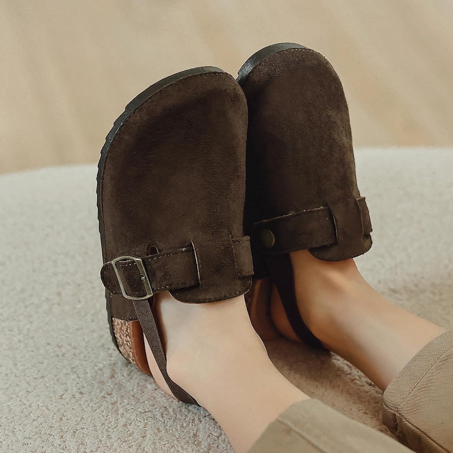 XTJSCBDSH Kids Suede Clogs for Boys and Girls Toddler Cork Footbed Sandals Mules, Potato Shoes with Adjustable Buckle, Slip-on Slippers Indoor Outdoor - Image 2
