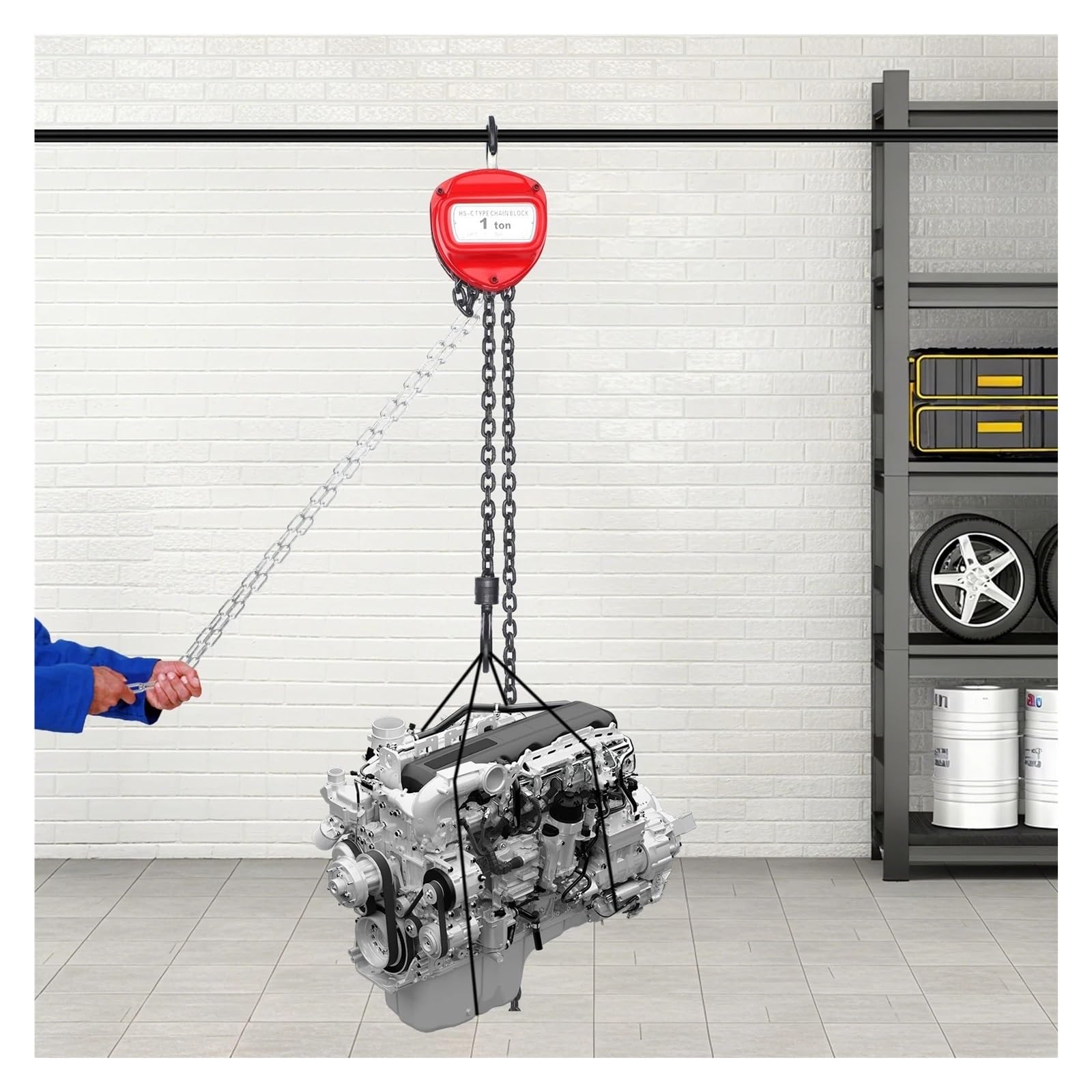 Manueller Kettenzug, 1 Tonne Kapazität, 6 M Hub, Robust, G80-Manganstahl, Hand Für Garage, Fabrikdock, Rot Elektrischer Hebezeug-Stützarm flaschenzug