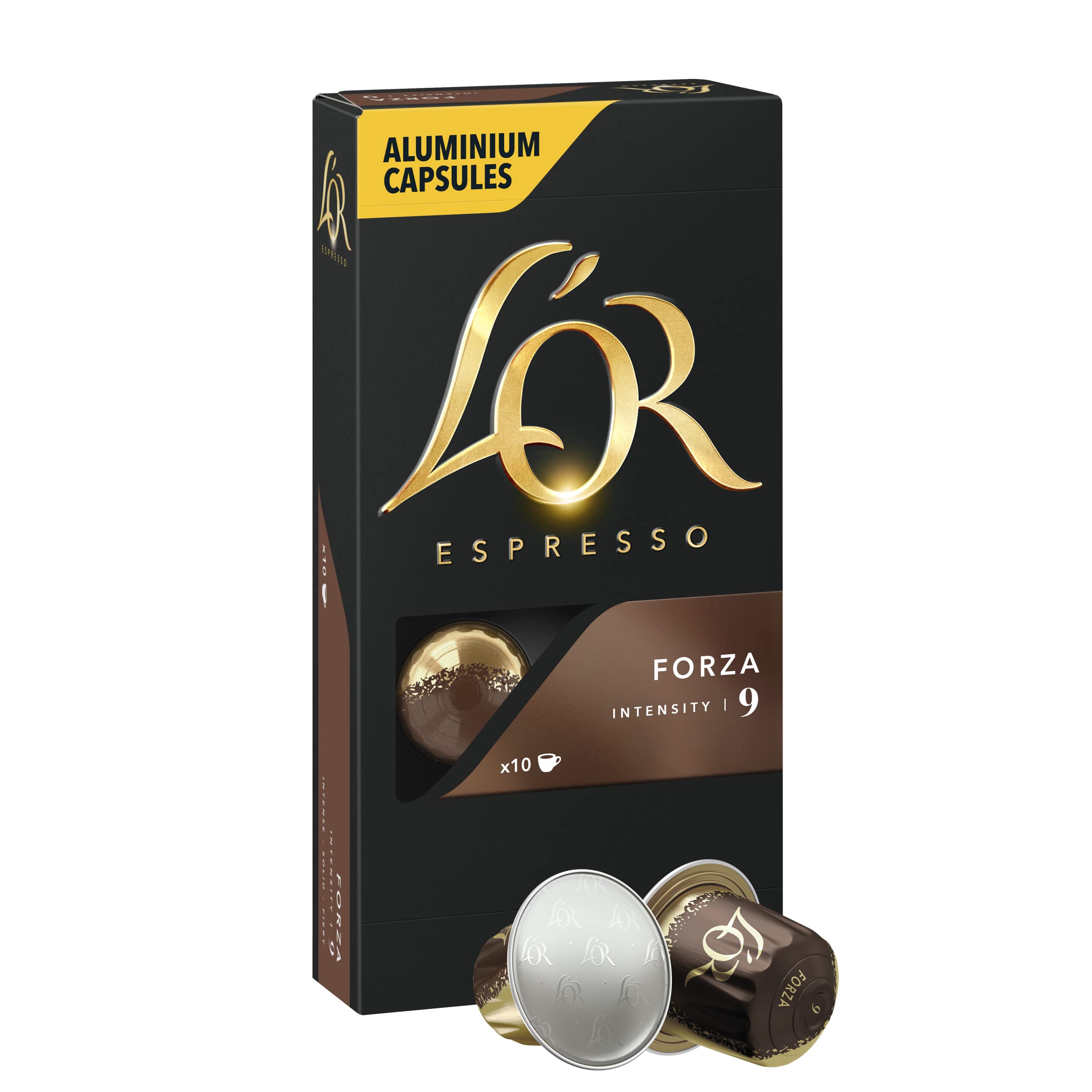 L'OR Espresso Forza filiżanki do kawy (100 kapsułek do kawy espresso, odpowiednie do ekspresów do kawy Nespresso*, intensywność 09/12, 100% kawa arabika, certyfikat UTZ), 10 x 10 filiżanek