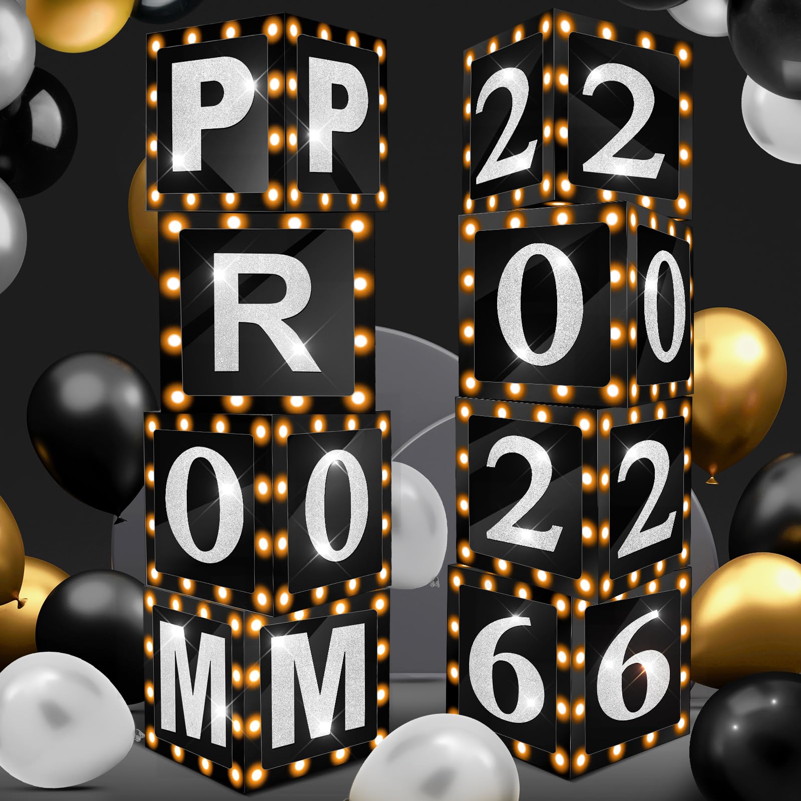 Sinmoe 8 Pcs 2026 Prom Graduation Boxes Decoration Border Lighting 12 Inches Column Standup with 2026 Prom Letters Graduation Props Decor for Party