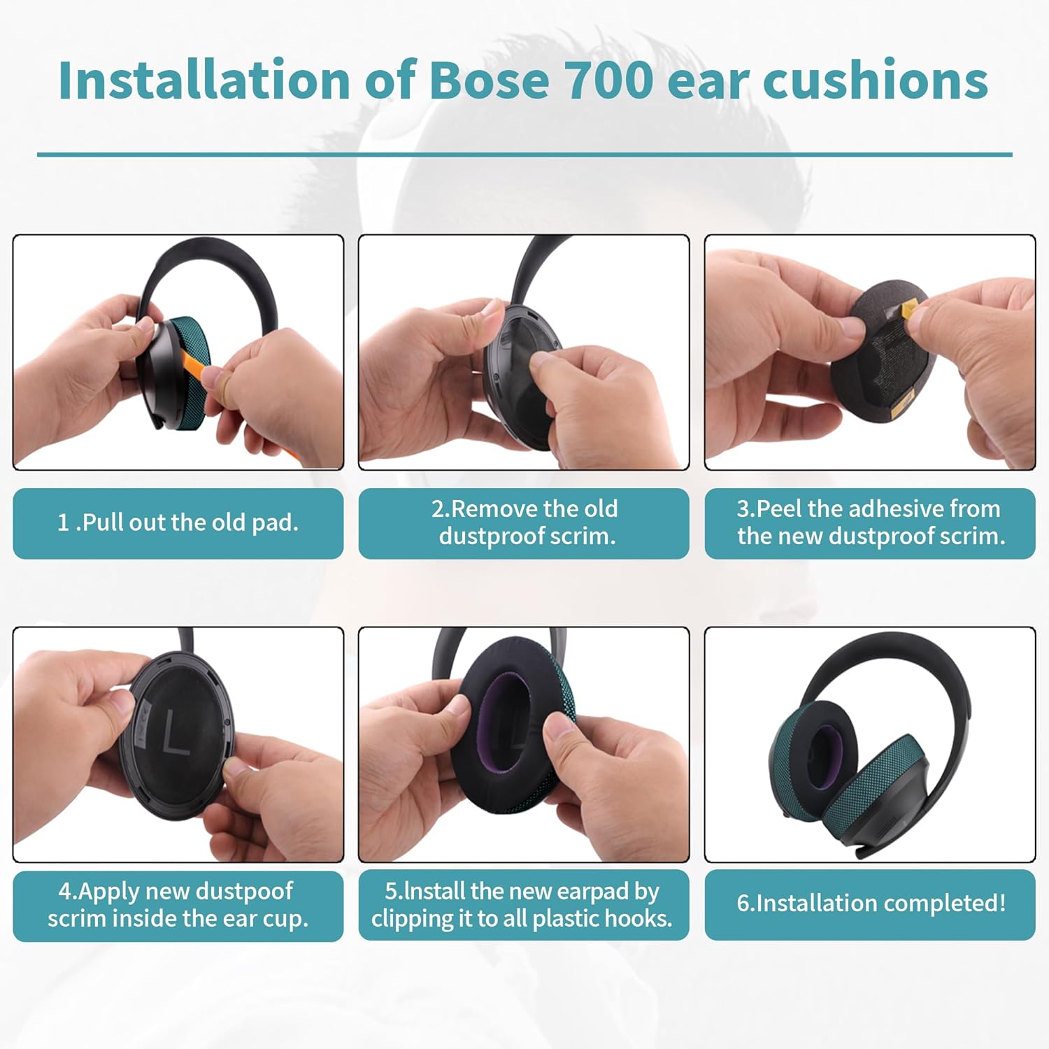 Upgraded Cooling Gel Replacement Ear Pads for Bose Noise Cancelling 700 Headphone Ear Pads with Ice Silk Fabric and High-Density Foam Perfectly Compatible with Noise Cancellation–Black/Blue - Image 5