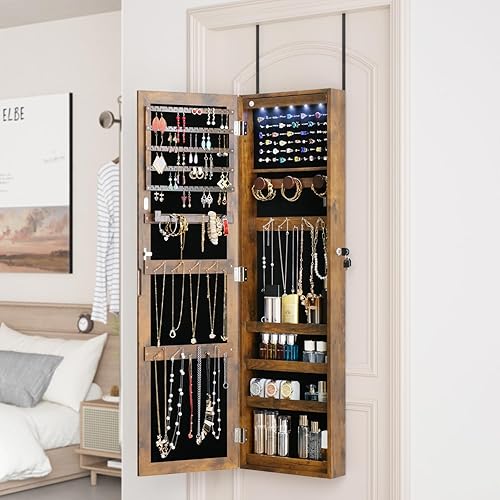 Miniatura 5 de Armario organizador de joyas con espejo de longitud completa, con cerradura, montaje en pared, con estantes y almacenamiento detrás de la puerta