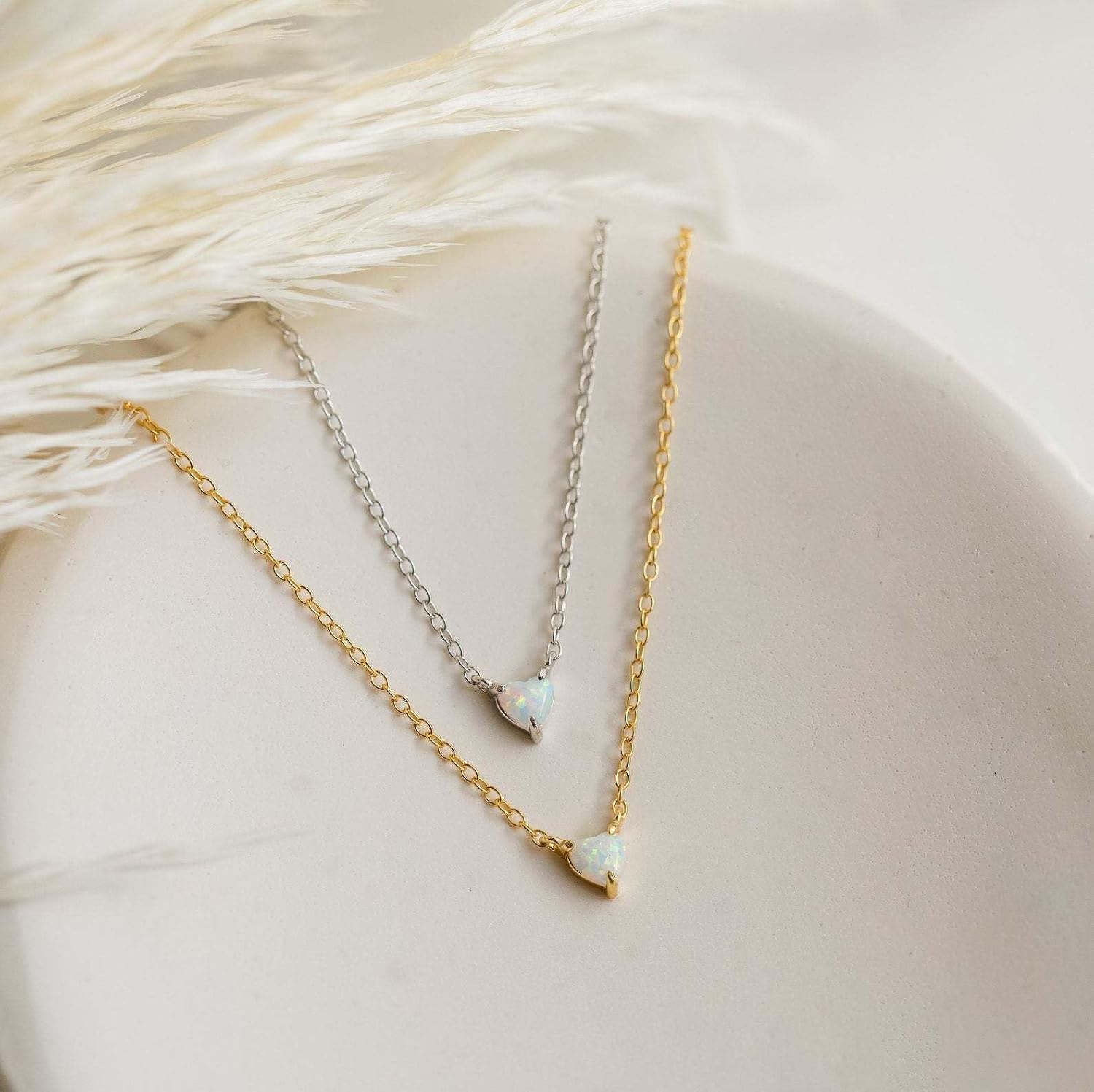 Opal Love Heart Pendant Necklace for Women 925 Sterling Silver Crystal Heart Infinity Sparkly Chain for Mother 14K Gold Plated Simple Dainty Cute Heart Shaped Opal Necklace Graduation Jewelry Gifts