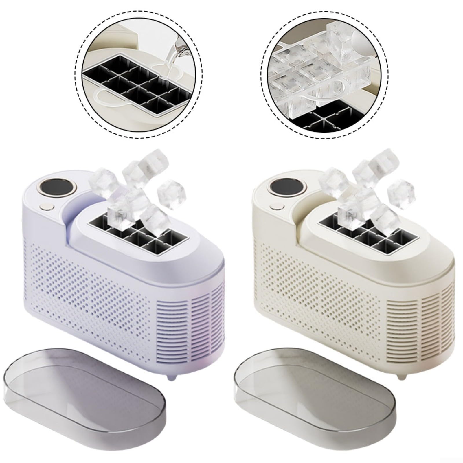 Kleiner Eiswürfelbereiter 12V/230V Tragbar für Auto Wohnmobil Camping Büro Schnell Eisbildung in 10 Min Leise Kompakt mit 0,5L Tank Weiß(Purple)