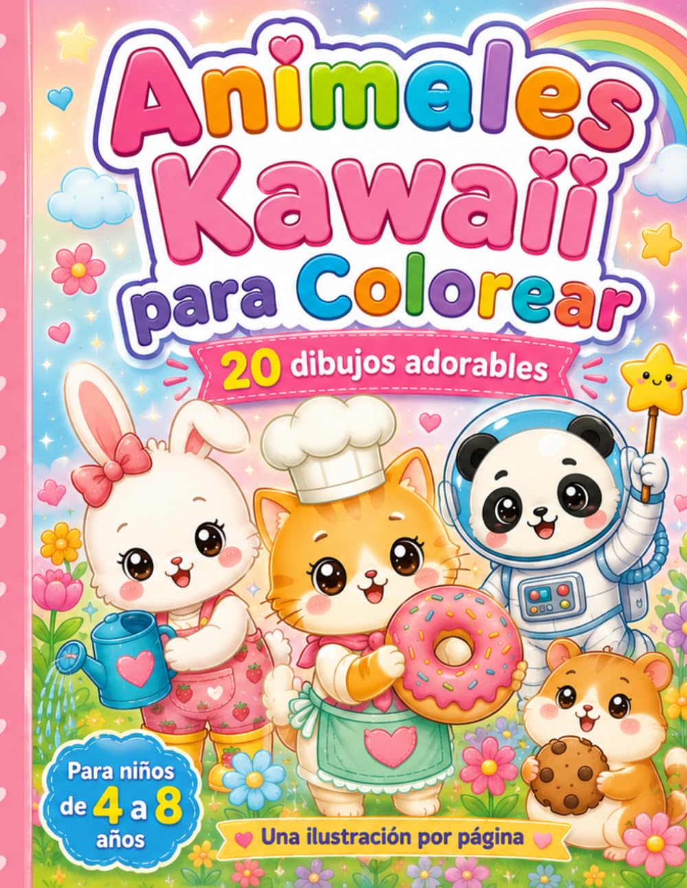 Animales Kawaii para Colorear: Dibujos de adorables animalitos | Libro infantil para niños de 4 a 8 años