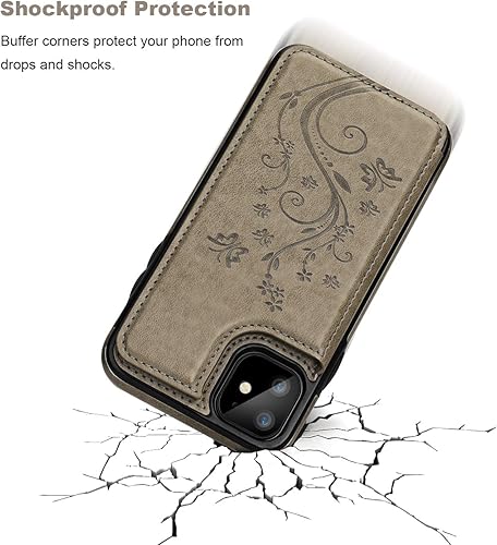 Miniatura 5 de Vaburs Funda tipo cartera para iPhone 11 con tarjetero, diseño de mariposa en relieve de piel sintética de alta calidad, doble botones magnéticos, a