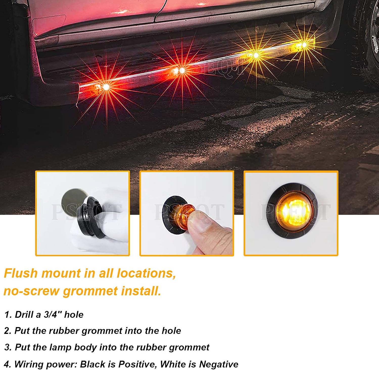 PSEQT 3/4 Inch Trailer Marker LED Lights, Side Clearance Indicators Tail Light Waterproof for Trailer Truck Car Bus Van Pickup RV Wrangler ATV UTV Boat(10pcs Red & 10pcs Amber)