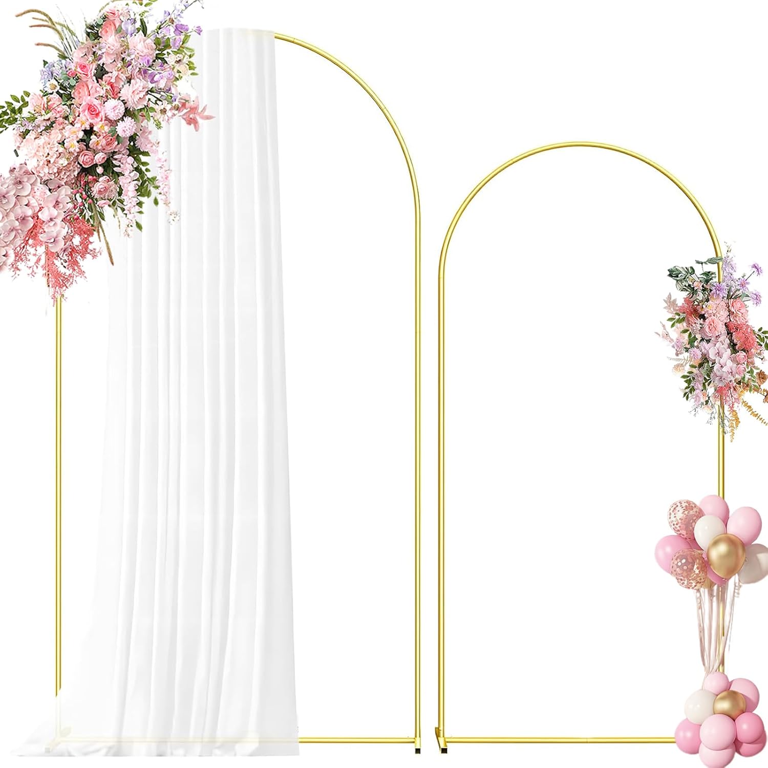 Metal Arch Backdrop Stand 7.2FT+6FT Wedding Arch Backdrop Stand Set of 2 Gold Backdrop Arch Stand Wedding Arch Frame for Wedding Ceremony Birthday Party Decoration Arbors of Metal