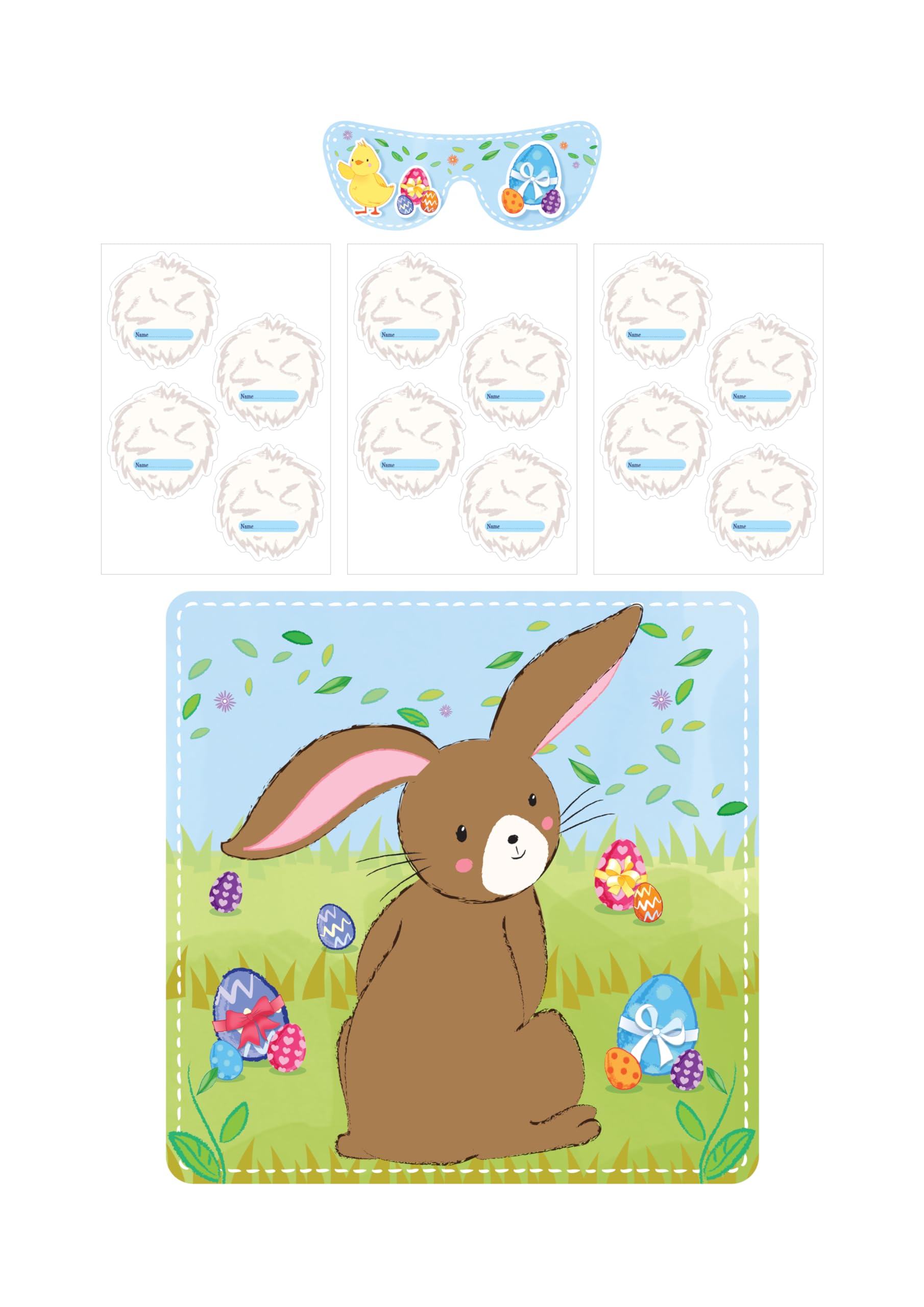 HENBRANDT Easter Rabbit Party Game Stick the Tail on the Bunny for Boys and Girls Unisex Toys Easter Egg Hunt Spring Party Games Kids Easter Activity Game