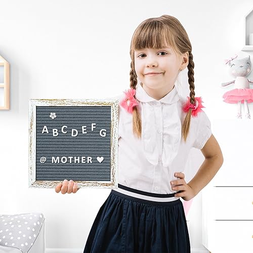 Miniatura 5 de Tablero de letras de fieltro rústico con 500 letras, números y símbolos, tablero de mensajes intercambiable de 10 x 10 pulgadas con marco de madera