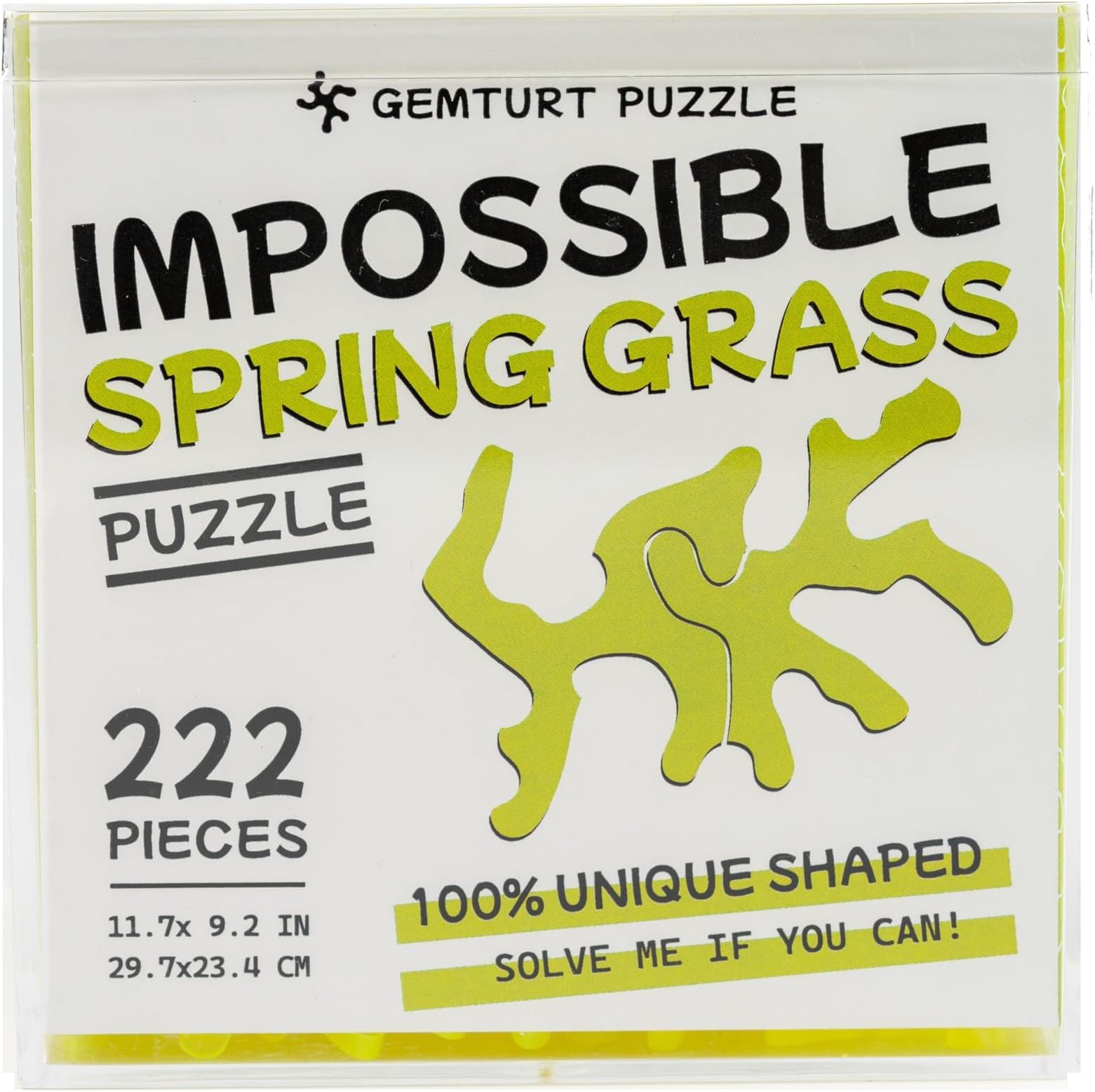 GEMTURT PUZZLE Impossible Spring Grass - Unique Jigsaw - Green Transparent Acrylic 222 Pieces Non-Repeat Shape - Difficult for Adults - Clear Hard Interest by