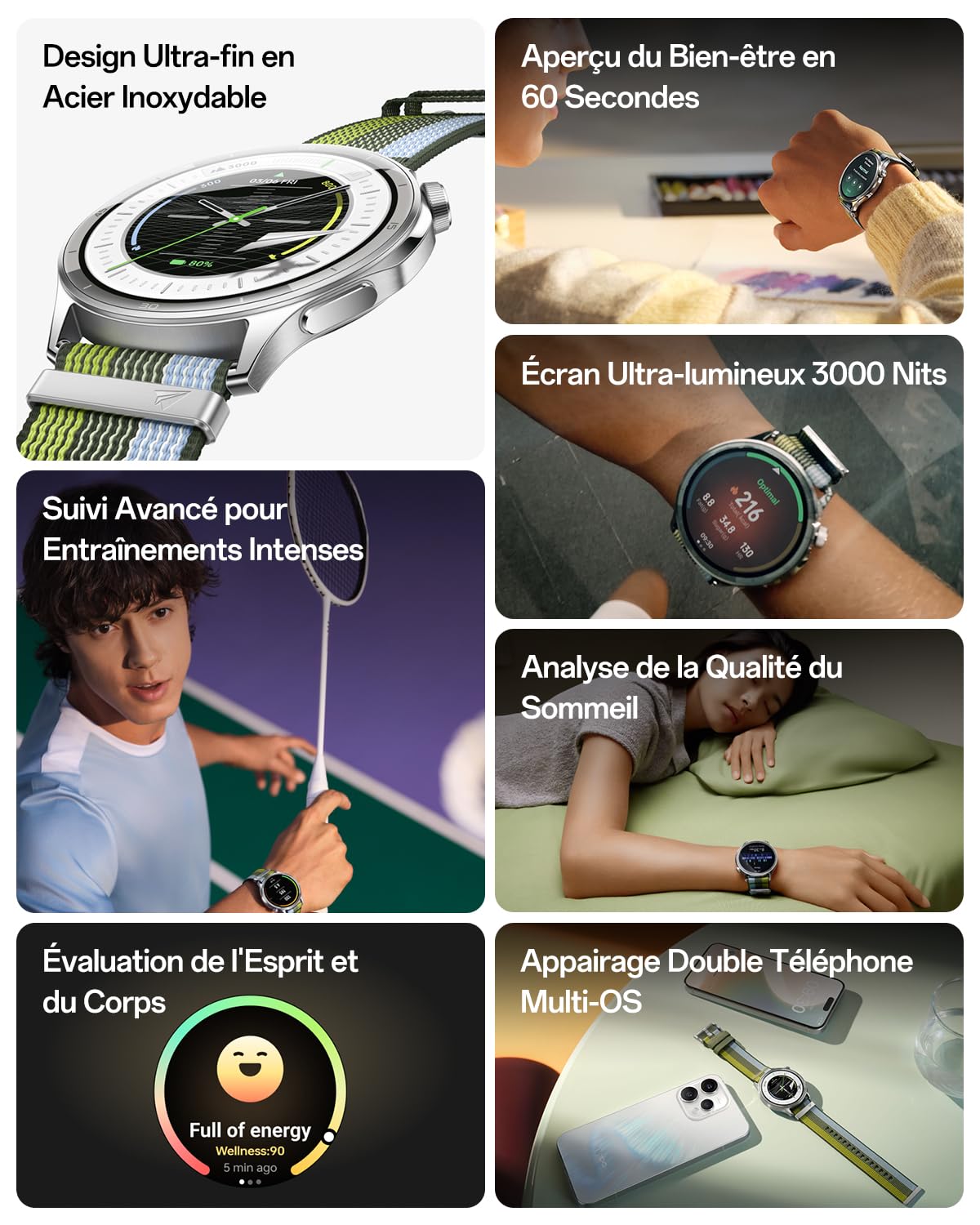 OPPO Watch S Montre Connectée, Écran AMOLED 1,46" 3000 Nits, Design Ultra-Mince en Acier Inoxydable, Batterie 10 Jours, Suivi Sommeil SpO2 Cardiaque, 100+ Modes Sport, Appels Bluetooth, 5ATM, Sliver