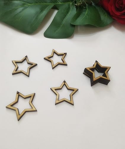 Miniatura 4 de 30 piezas de espacios en blanco de madera con marco de estrella, marco de aretes de macramé, aros, joyas en blanco de madera sin terminar (2