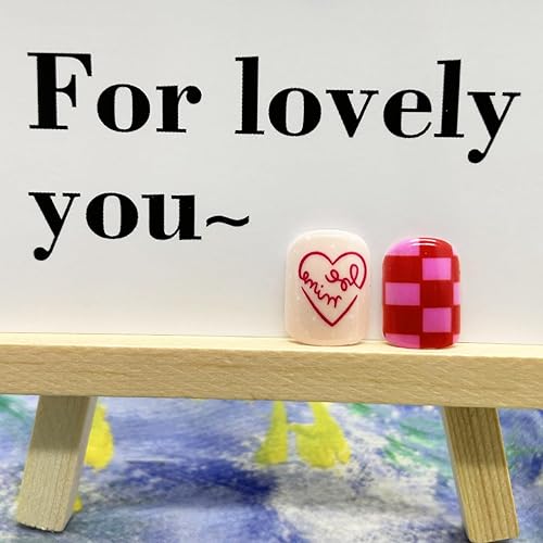 Miniatura 2 de Uñas postizas cortas a presión para el día de San Valentín, uñas postizas cuadradas con forma de corazón rojo y rosa, uñas acrílicas brillantes de