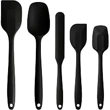 5 Pieces Silicone Spatula Set BPA Free Non Stick Rubber Spatula Heat Resistant Set Ideal for Baking Cooking Mixing Dishwasher Safe Kitchen Tools Black