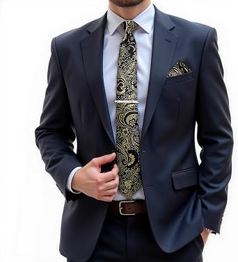 DiBanGu Paisley Ties for Men Silk Necktie and Pocket Square Cufflinks Tie Clip Set Woven Classic Mens Tie for Wedding Party