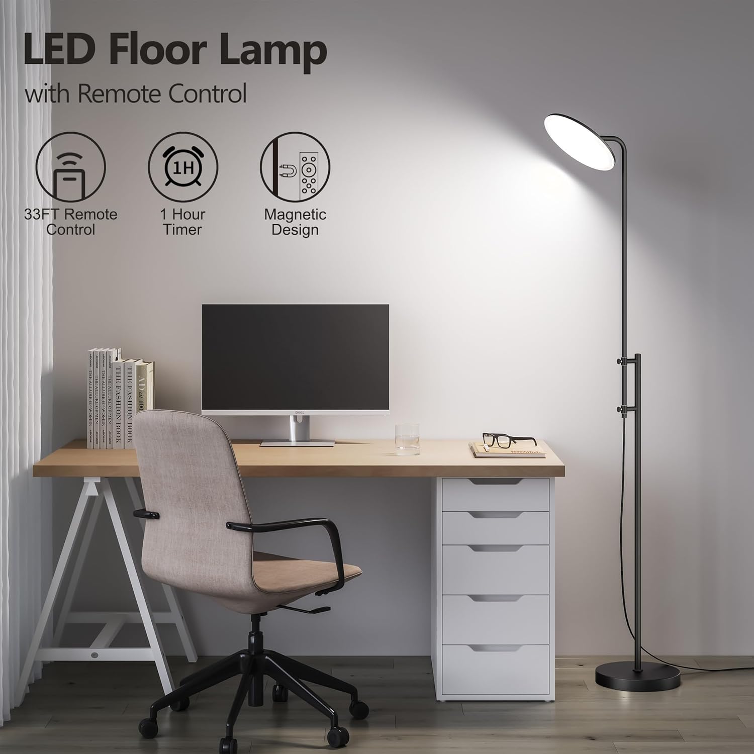 SUNMORY 32W/3000LM Floor Lamps, Super Bright LED Standing Lamp with Remote Control, Adjustable Tall Lamp with 350°Rotating Head, Modern Dimmable Torchiere Corner Lamp for Living Room, Bedroom, Office - Image 6