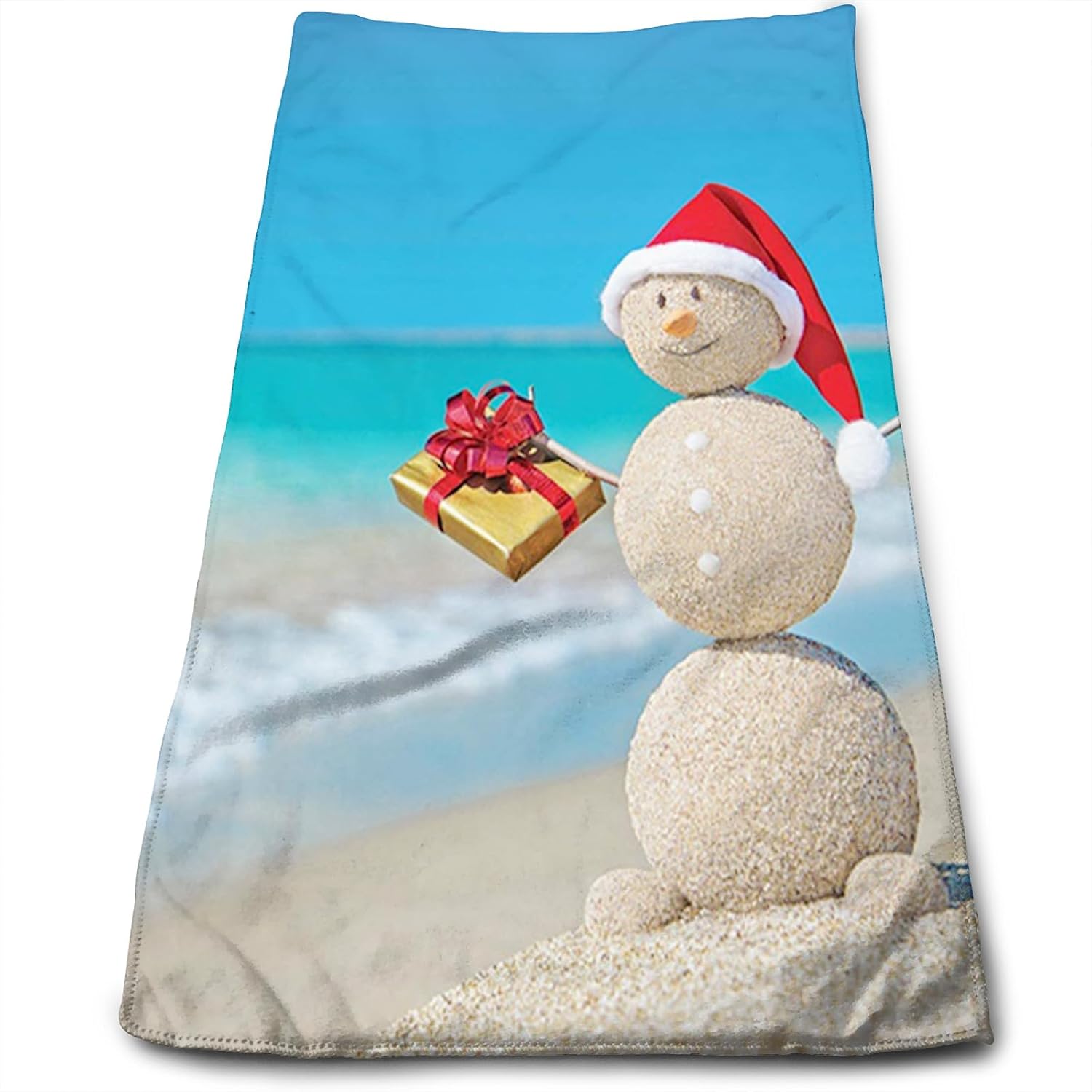 Moruolin Christmas Hand Towels,Sand Santa Tropical Beach