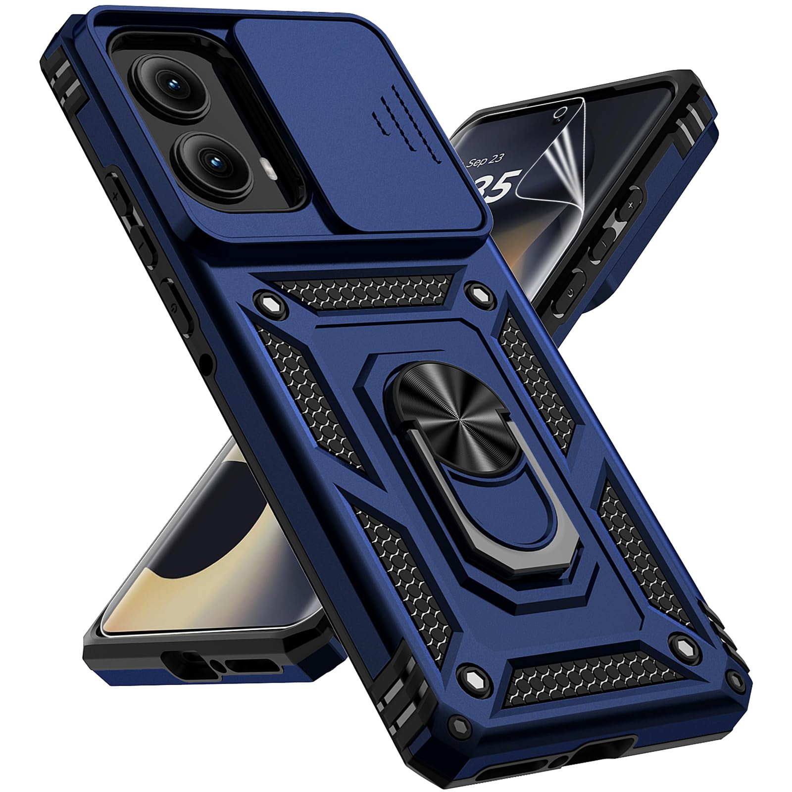for Motorola Edge 2024 Case with Slide Camera Cover HD Screen Protector [Military Grade Drop Tested] Magnetic Ring Holder ...