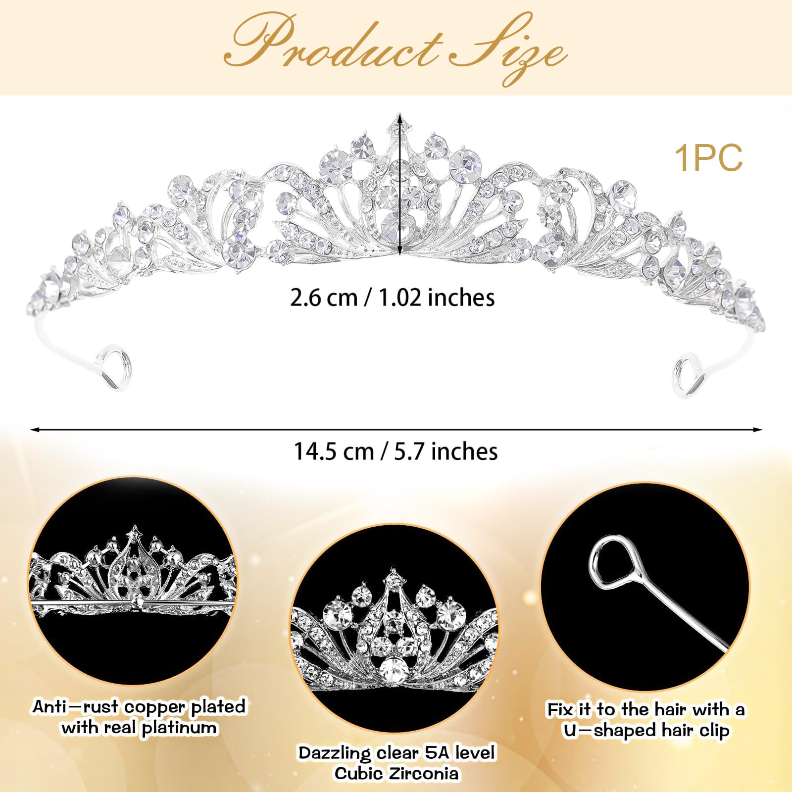 Lilbitty Silberne Strasskrone Prinzessin Tiara Diadem Elegante Krone Hochzeit Geburtstag Party Haaraccessoires