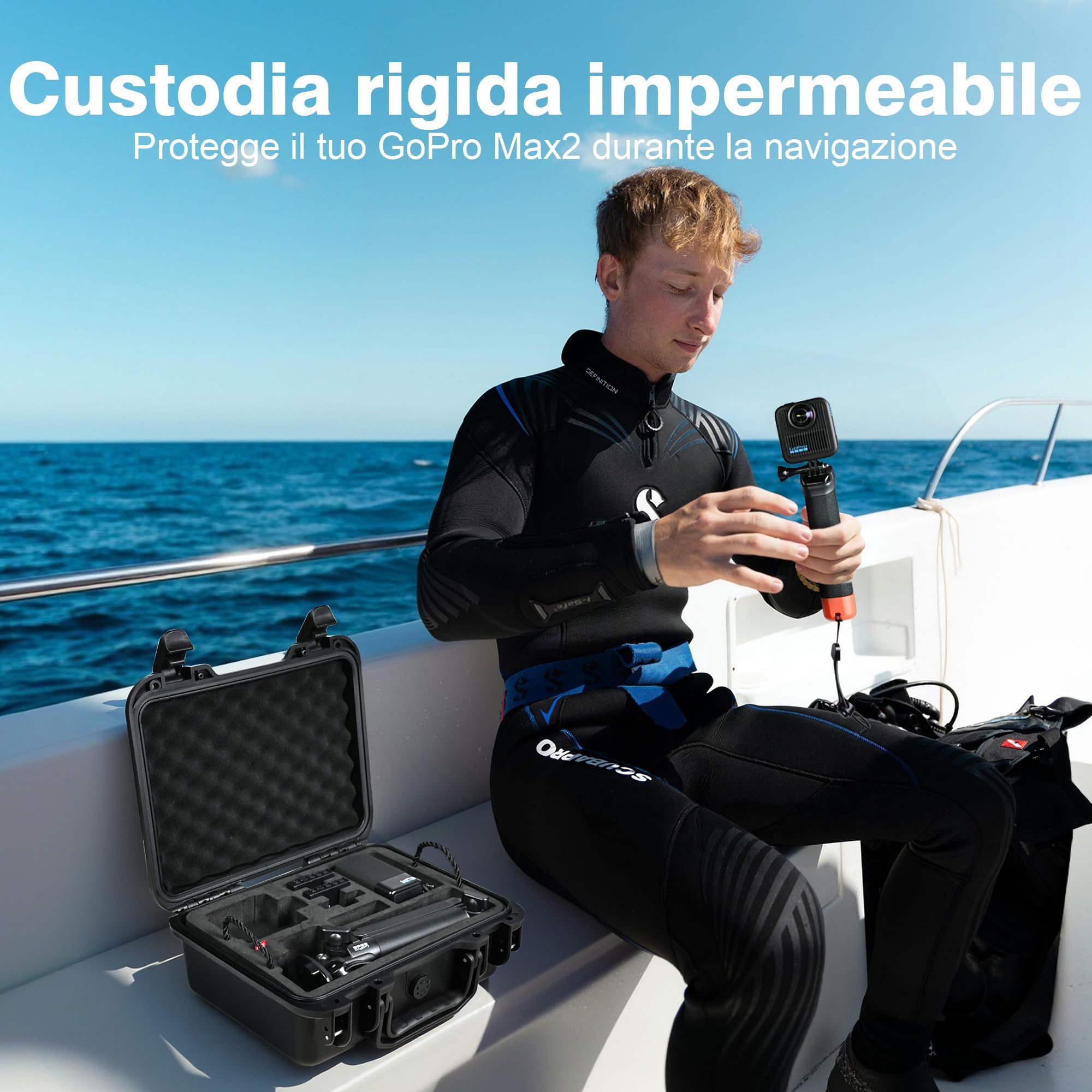LEKUFEE Custodia Rigida Impermeabile per GoPro MAX 2, GoPro MAX, Action Camera, Batteria, Caricabatteria Doppio GoPro, Altri Accessori (Solo Custodia)