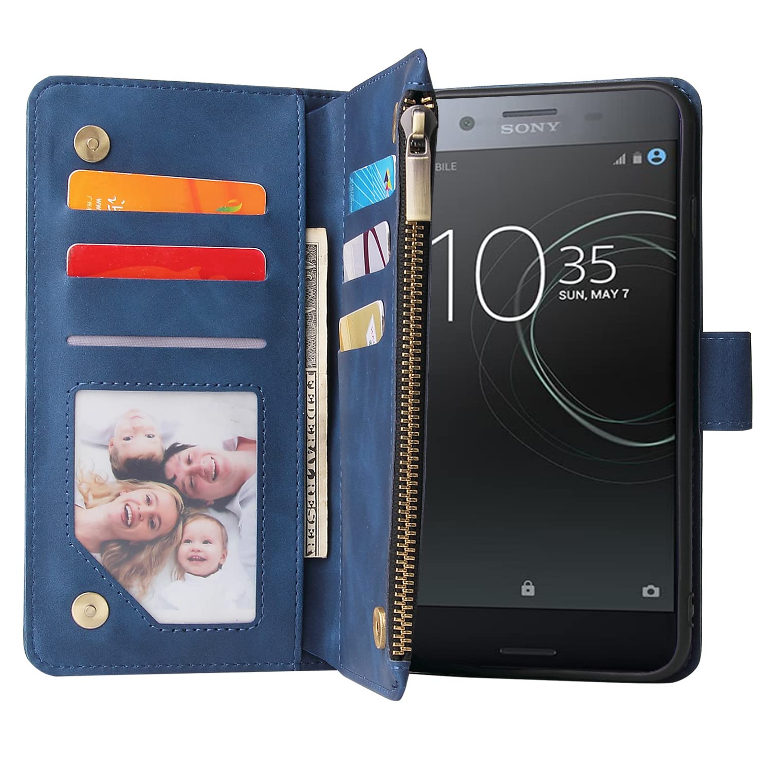 Asuwish Cover per Sony Xperia XZ/XZs F8331 con Pellicola Vetro Temperato Supporto Regolabile Pelle Portacarte Portafoglio per ZX Custodie Cellulare Phone Case Blu