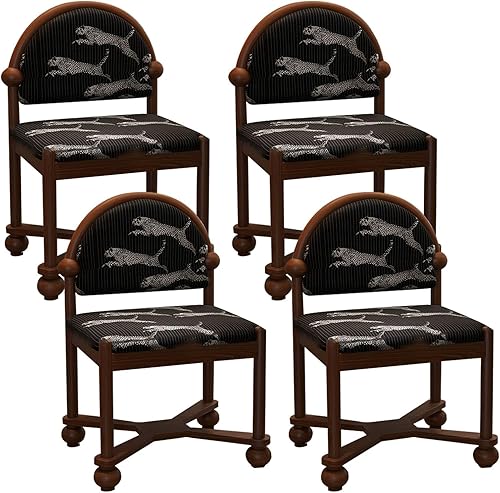 Miniatura 21 de JKGHK Wooden Dining Chairs, Home Dining Room Kitchen Chairs, Fabric Upholstered Kitchen Side Chair, Retro Curved Backrest Living Room Chair for