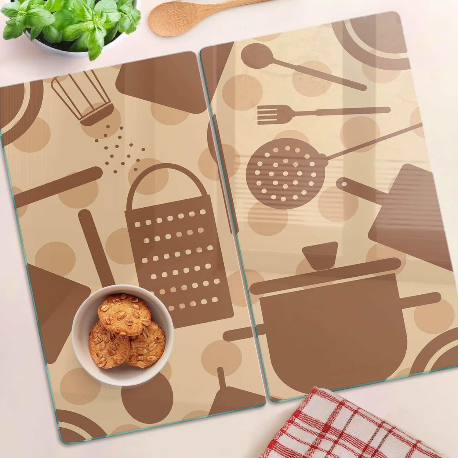Tulup Planche À Découper - 2x30x52cm - Protection Plaque Induction Cuisson Tapis de Découpe Verre Trempé - Ustensiles De Cuisine