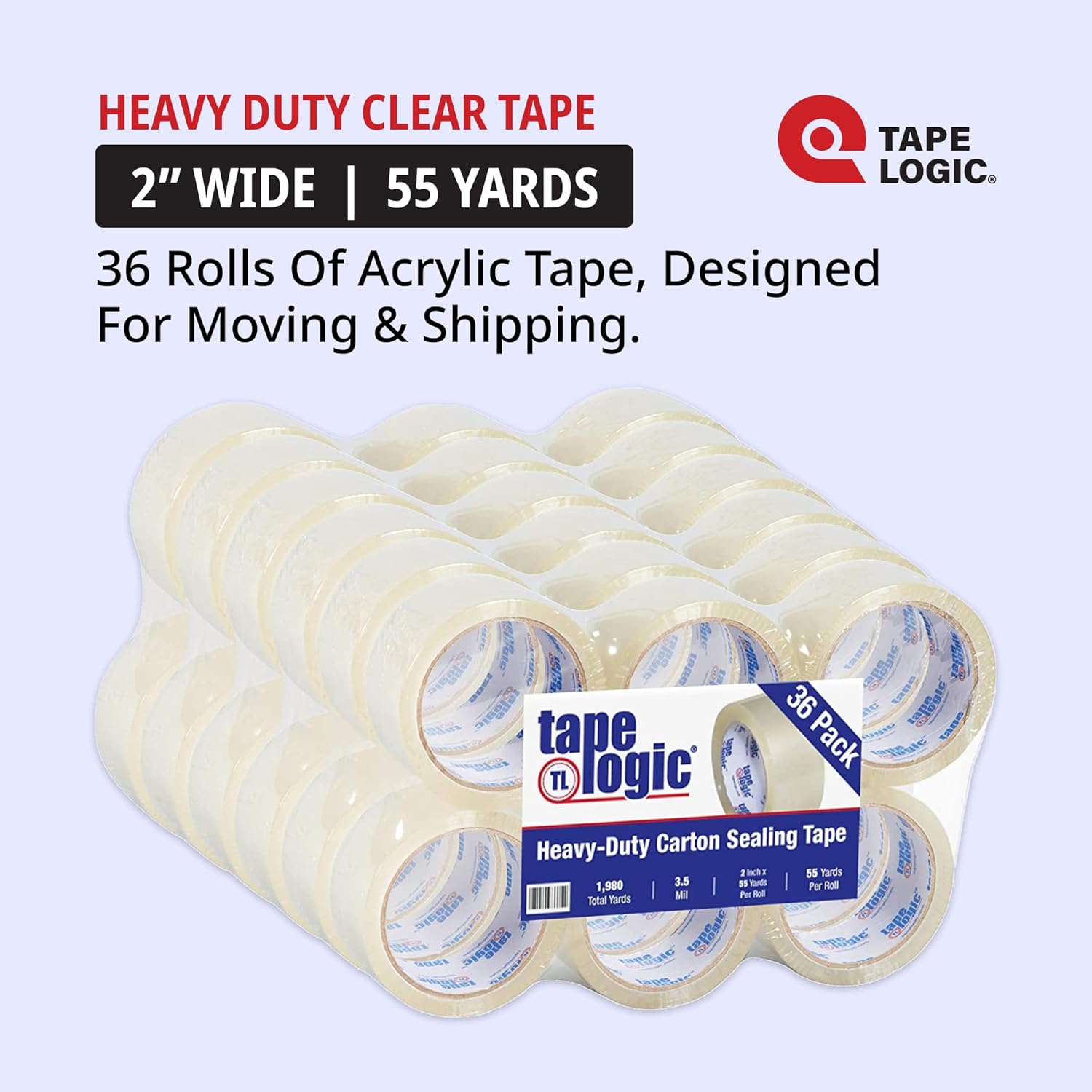 Tape Logic Packaging Tape for Boxes, 2in x 55 Yards, 3.5 Mil, 36-Pack | Clear Acrylic Tape Strong for Packing, Mailing, Boxing, Package, Shipping, Moving, Home and Office, Bulk Refill for Dispenser