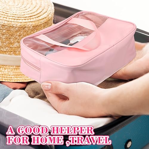 Miniatura 5 de Reginary 6 bolsas de maquillaje transparentes grandes, organizador de artículos de tocador con cremallera y correa de asa, bolsa de cosméticos