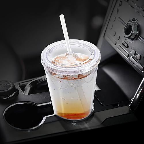 Miniatura 9 de Zukro Vaso de acrílico transparente con popote y tapa de 32 onzas, doble pared aislada de plástico reutilizable, taza para café helado, ideal para
