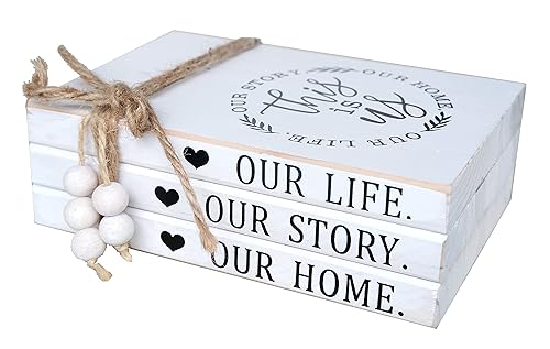 LIVDUCOT Wood Decorative Books Stack Rustic Home Decor Stack White