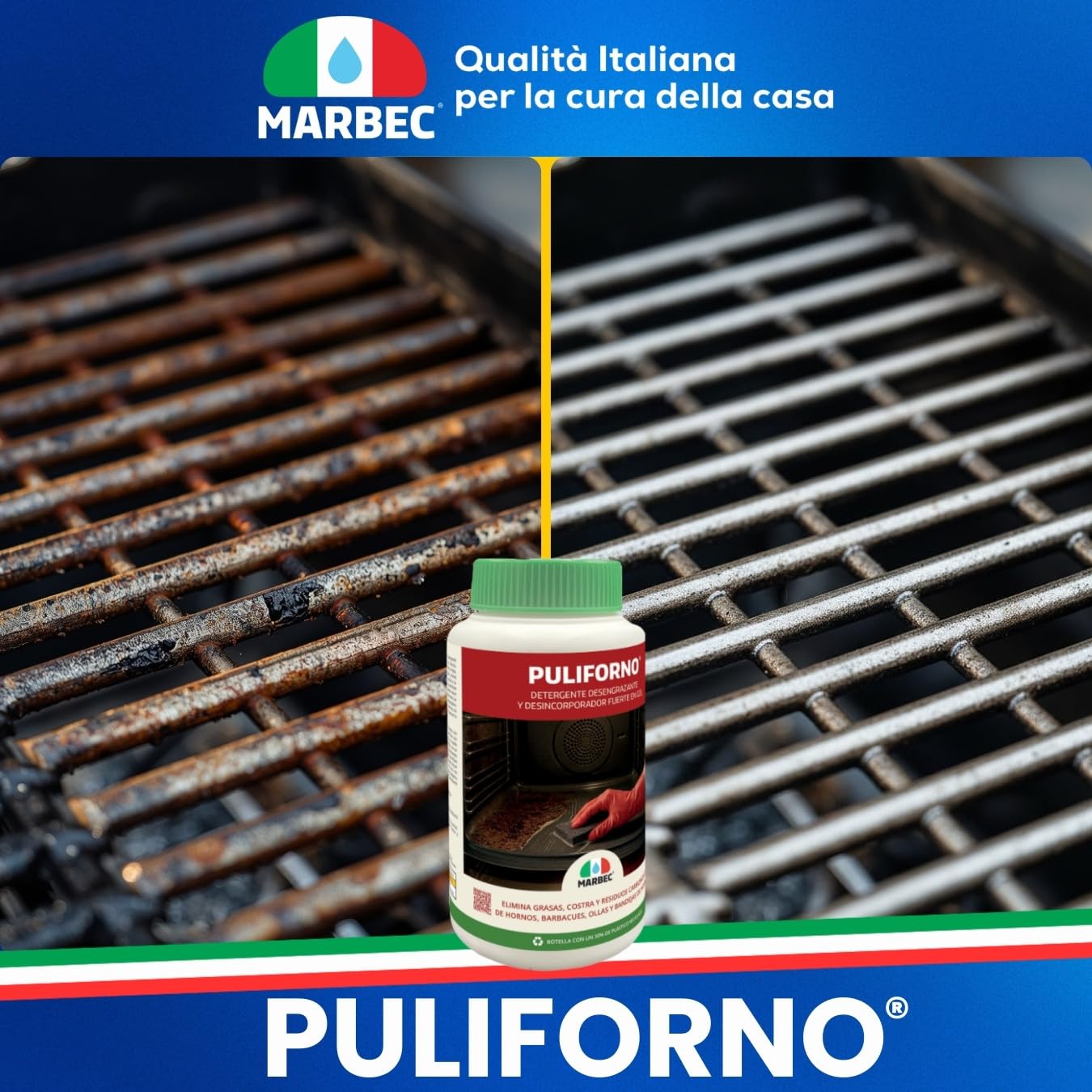 MARBEC PULIFORNO® 1KGX6Uds Gel detergente desincrustante para hornos y barbacoas, elimina grasa y costras negras, se adhiere a superficies verticales, sin disolventes.