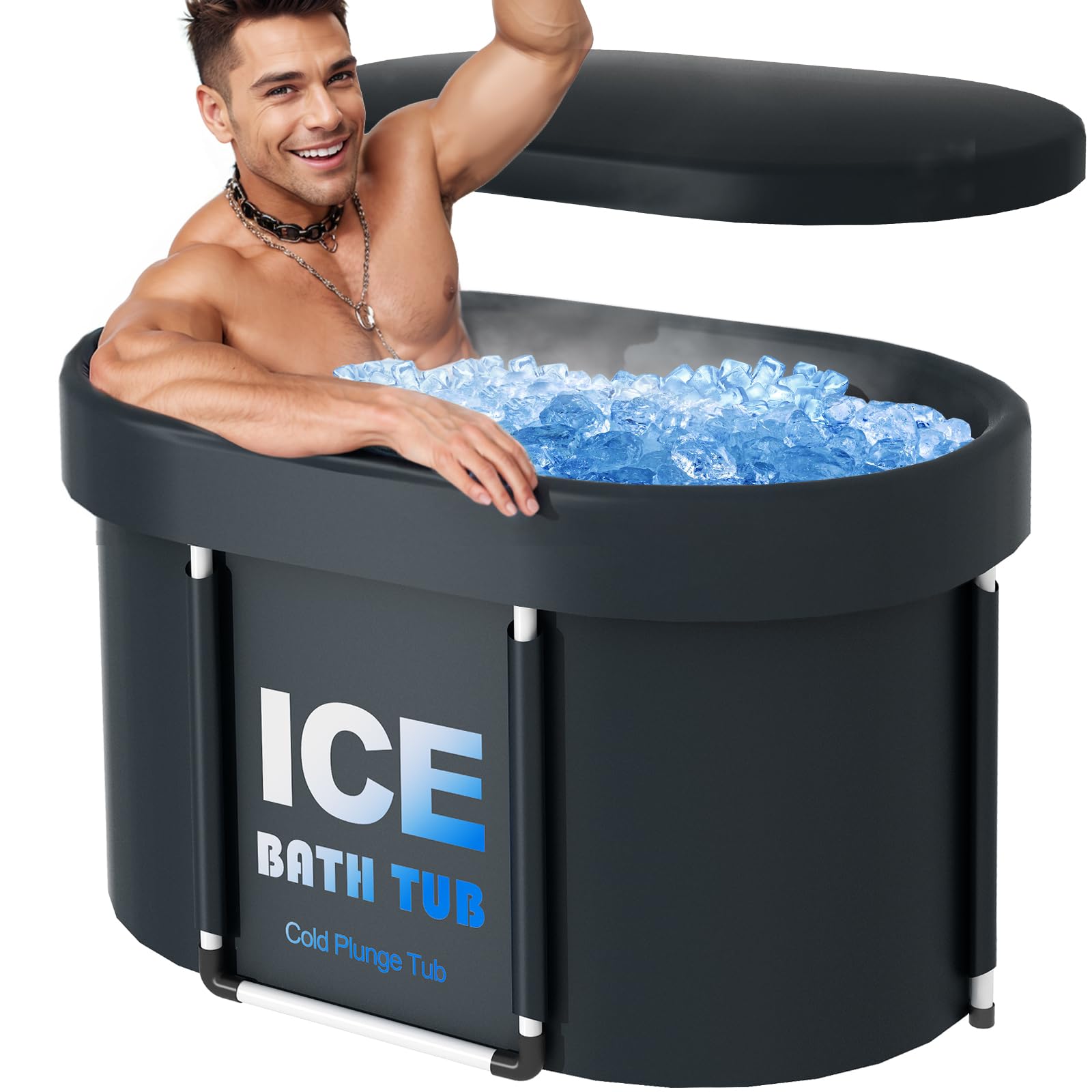 Vasca da bagno professionale per adulti con coperchio per atleti, vasca da bagno per terapia fredda, 450 l e 105 cm di lunghezza