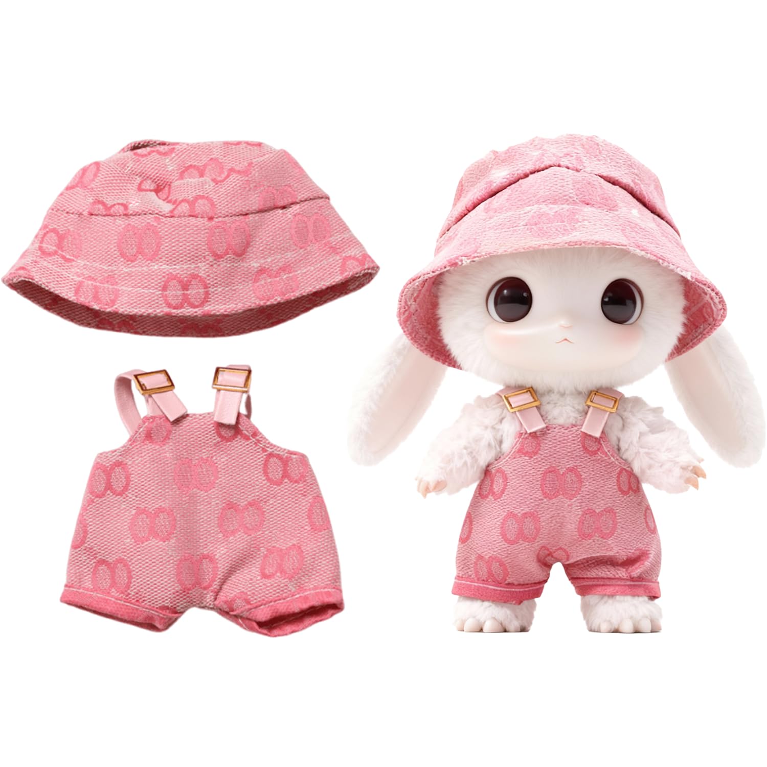 Vintage Monogram Doll Dress for 17cm Plush Pendants - Luxury Pleated Skirt Outfit with Matching Bow, Retro Fashion Clothes Compatible with Art Toys (