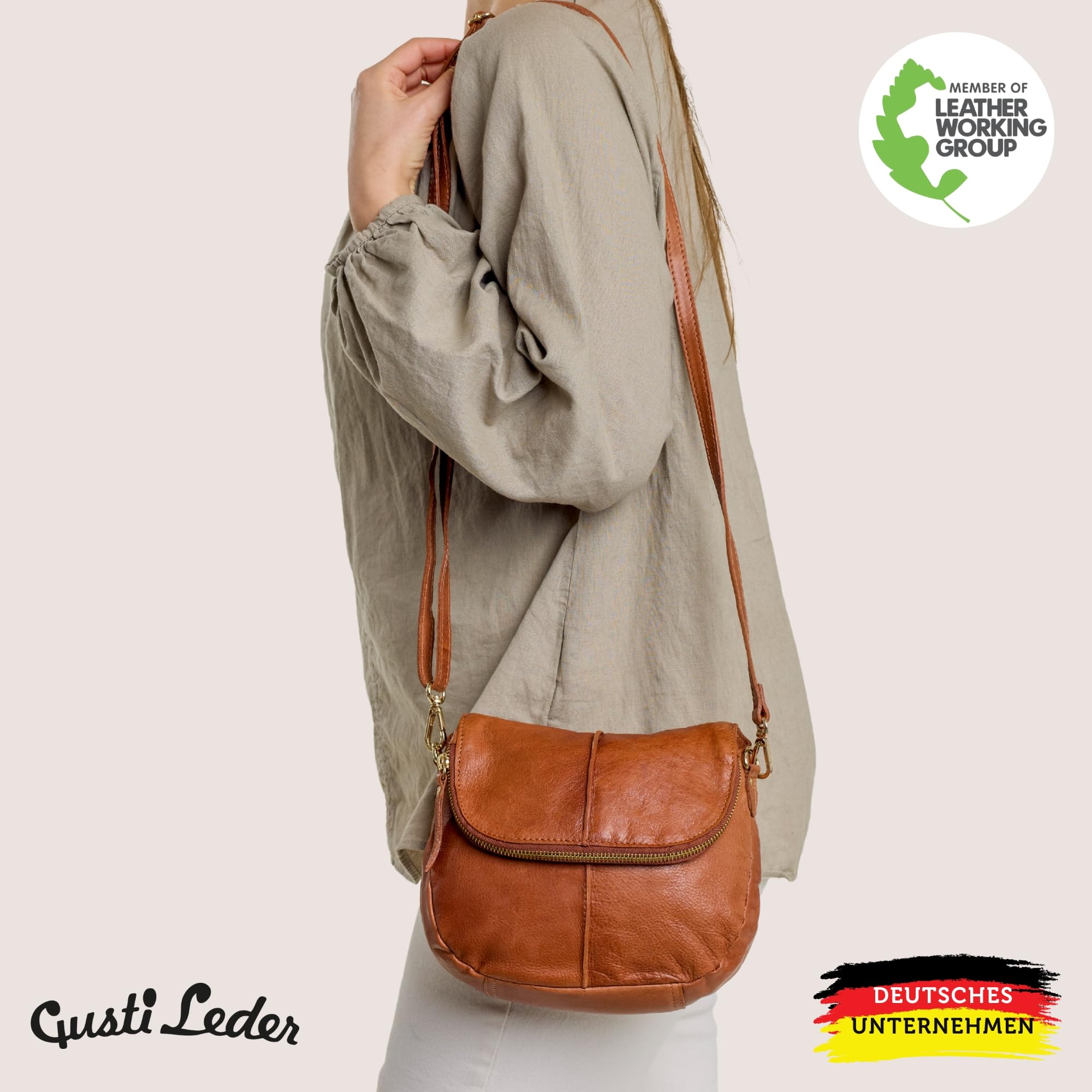Gusti Umhängetasche Leder - Iselin Damen Handtasche Schultertasche Partytasche Festivaltasche Ledertasche Leder