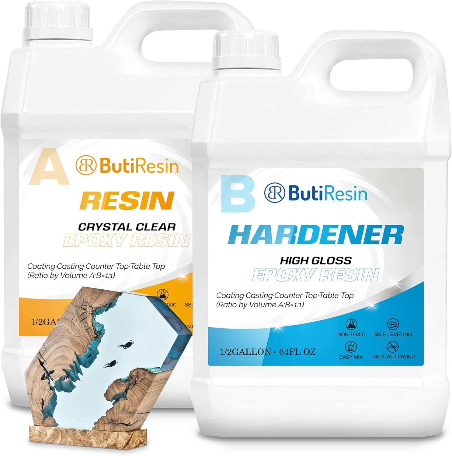 ButiResin エポキシ樹脂 二液性レジン液 大容量 1 gallon/4.3 kg エポキシレジン 2液性レジン液 ハードタイプ セルフレベリング 各種DIY用 epoxy resin