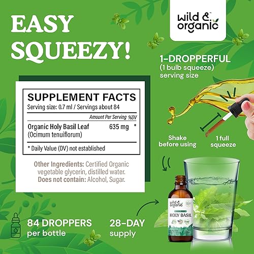 Miniatura 7 de Tintura de albahaca sagrada  Extracto líquido orgánico de hoja de albahaca sagrada  Suplemento de gotas vegano sin alcohol  2 onzas líquidas