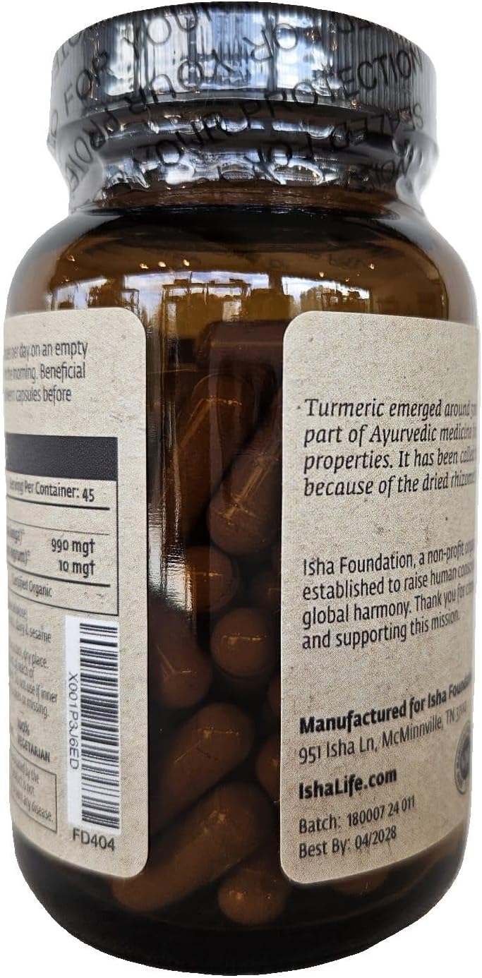 ISHA Turmeric Herbal Supplement 990 mg - 90 Vegetarian Capsules, Non-GMO, Gluten Free… - Image 5