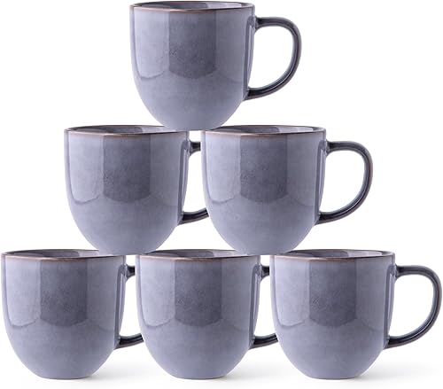 AmorArc Tazas de café de 12 onzas, juego de 6 tazas de café de cerámica para hombre, mujer, papá, mamá, tazas de café modernas con asa para café con